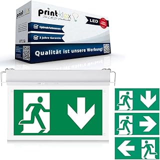LED Notleuchte 2W Unterputz 6000K - Kaltweiß Notausgang Notbeleuchtung Wand Decke Fluchtwegleuchte Fluchtweg Notlicht Fluchtwegbeleuchtung inklusive Piktogramme - Pfeil Links Rechts Unten
