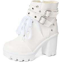 MEOTINA Goth Platform Boots Lace Buckle Gothic Cosplay Booties Chunky High Heels Ankle Boots Zipper Punk Shoes