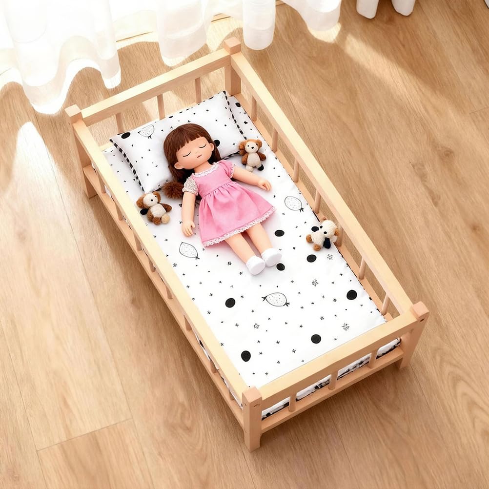 Letto per Bambole in Legno Giocattolo di Finzione, Giocattolo di Gioco di Ruolo Genitoriale