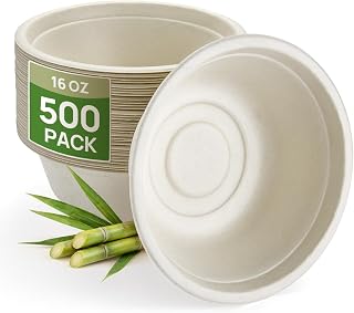 Goodluck 500 Pack Natural Brown 16 oz Compostable Sugarcane Deep Bowls