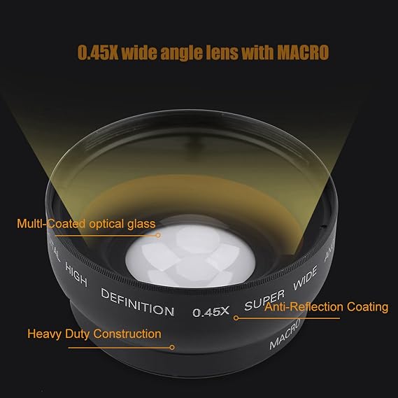 Universal Wide Angle Macro Lens - 52mm, 0.45X Magnification, Professional Optical Glass, Close Up, for Canon, Nikon, Sony 52mm Mount Cameras
