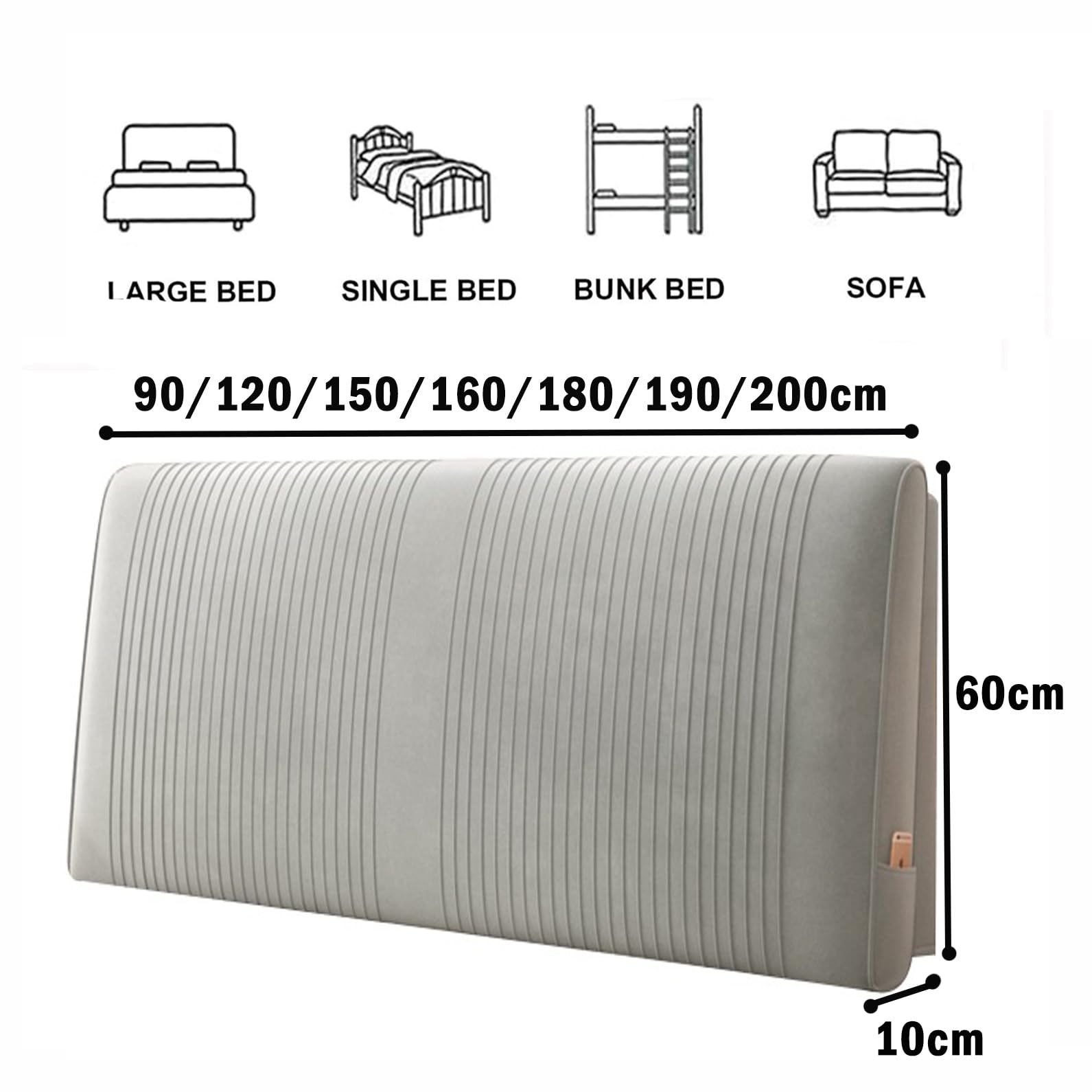Housse de coussin pour dossier, housse rembourrée pour lit double, king size, coussin rembourré épais pour lit en bois/fer avec housse amovible