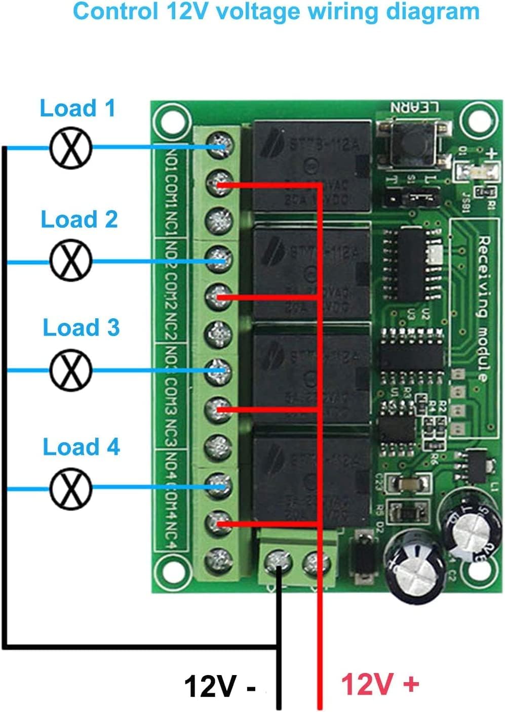 Wiring diagram for controlling 12V DC loads