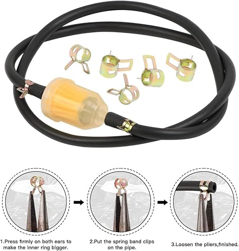 Aoreun Tuyau D'essence Kit, 2 Mètre Ø 5mm Conduite de Carburant avec 10x Colliers de Serrage et 2x Filtres à Carburant, Tuyau de Carburant Durite Essence pour Voiture Moto Tracteur Petits Moteurs – vue 5