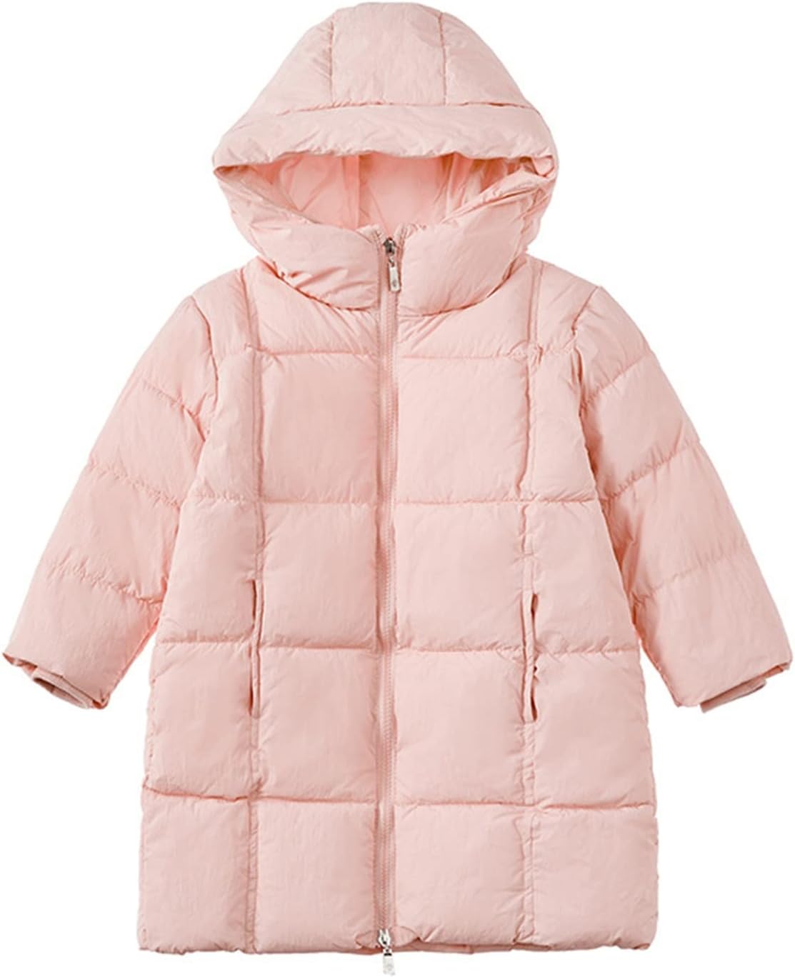 Kids Girls Quilted Hooded Down Coat Long Puffer Jacket with Hooded Packable Lightweight Padded Jacket Outerwear