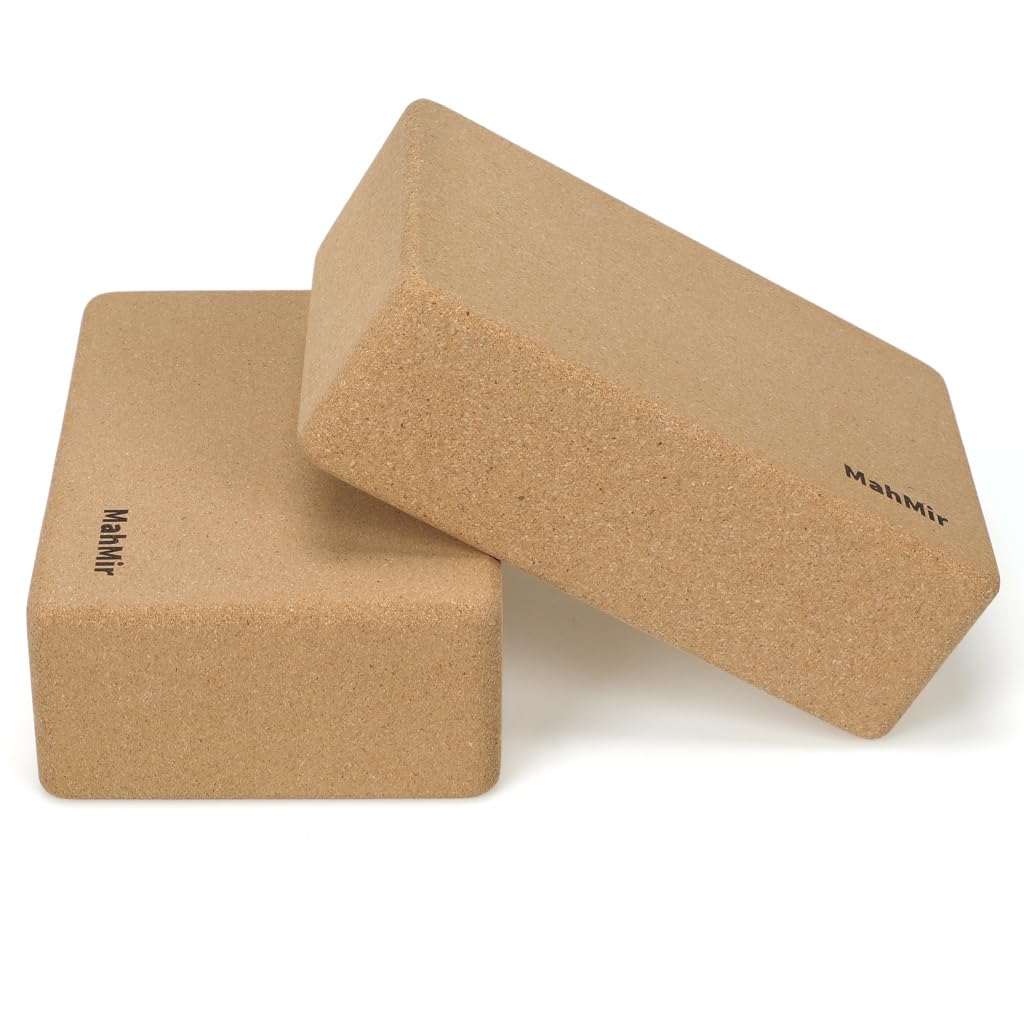 MahMir® Yoga Cork Block – Supportive, Sustainable Cork with Non-Slip Surface, Exercise Accessory for Yoga, Pilates, and General Fitness, Natural Cork Blocks Size 9"x6"x3"