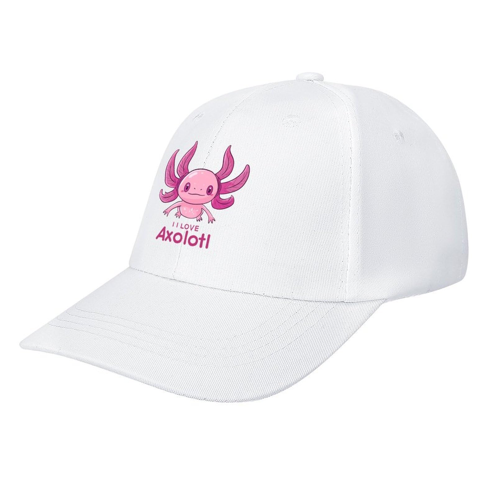 Asbwuo Unisex White I Love Axolotl Baseball Cap Adjustable Trucker Hat Golf Dad Hat For Men Women