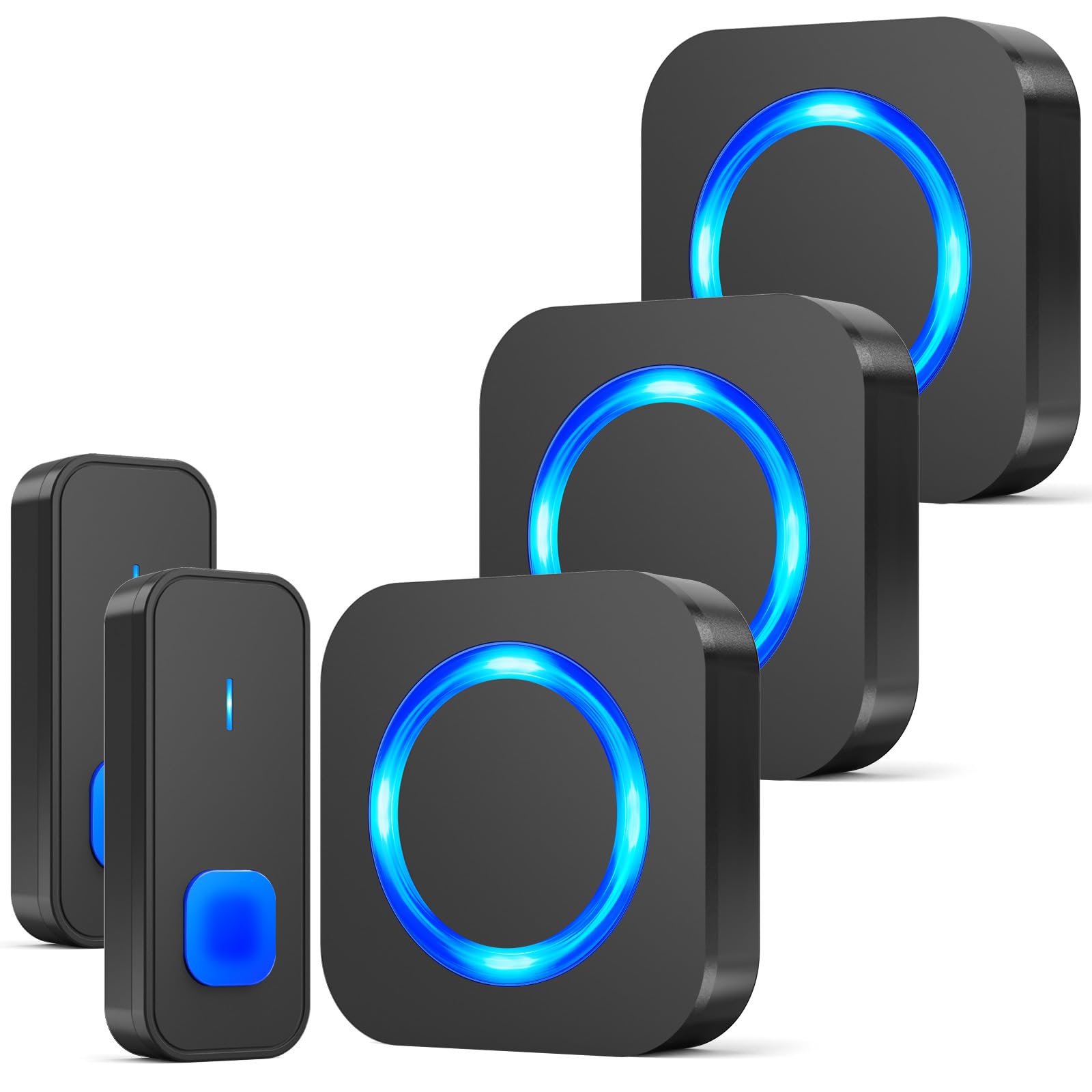 SURFOU Funkklingel, Aussen Kabellose Wasserdicht Türklingel Haustürklingel, 400m Funk Reichweite Klingel Haustür mit 3 Plug-in-Empfänger 2 Sender, 55 Klingeltönen 5 Lautstärken, Schwarz