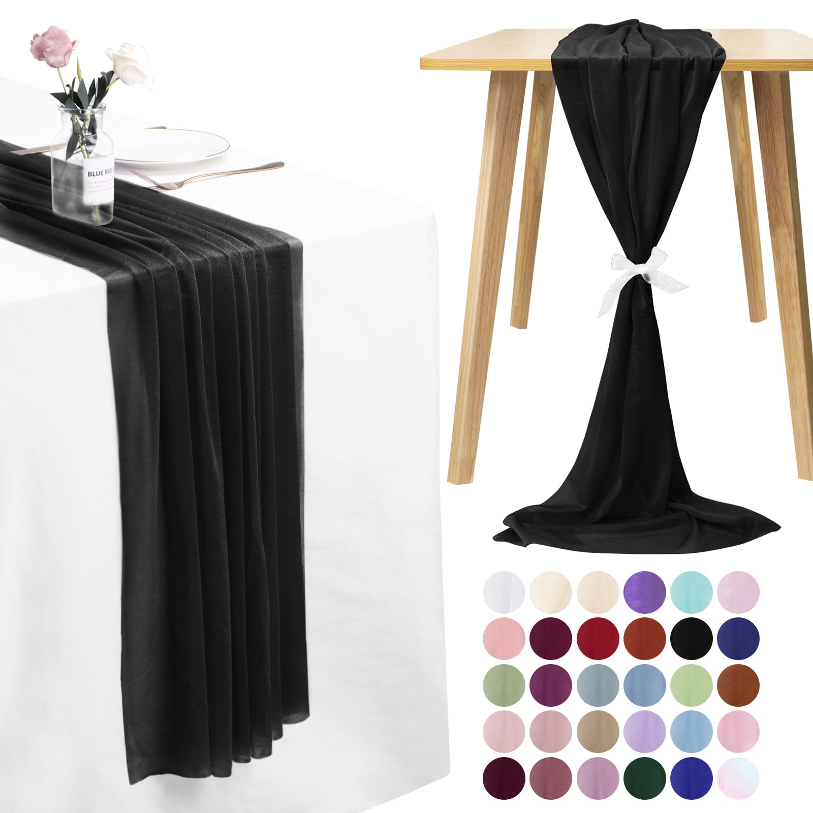 LEREATI Cheesecloth Table Runner Black Chiffon Table Runner 75cm x 300cm Gauze Sheer Table Runner Tulle Cheese Cloth Tablerunner for Party, Wedding, Christmas, Shower Decorations โ image 1