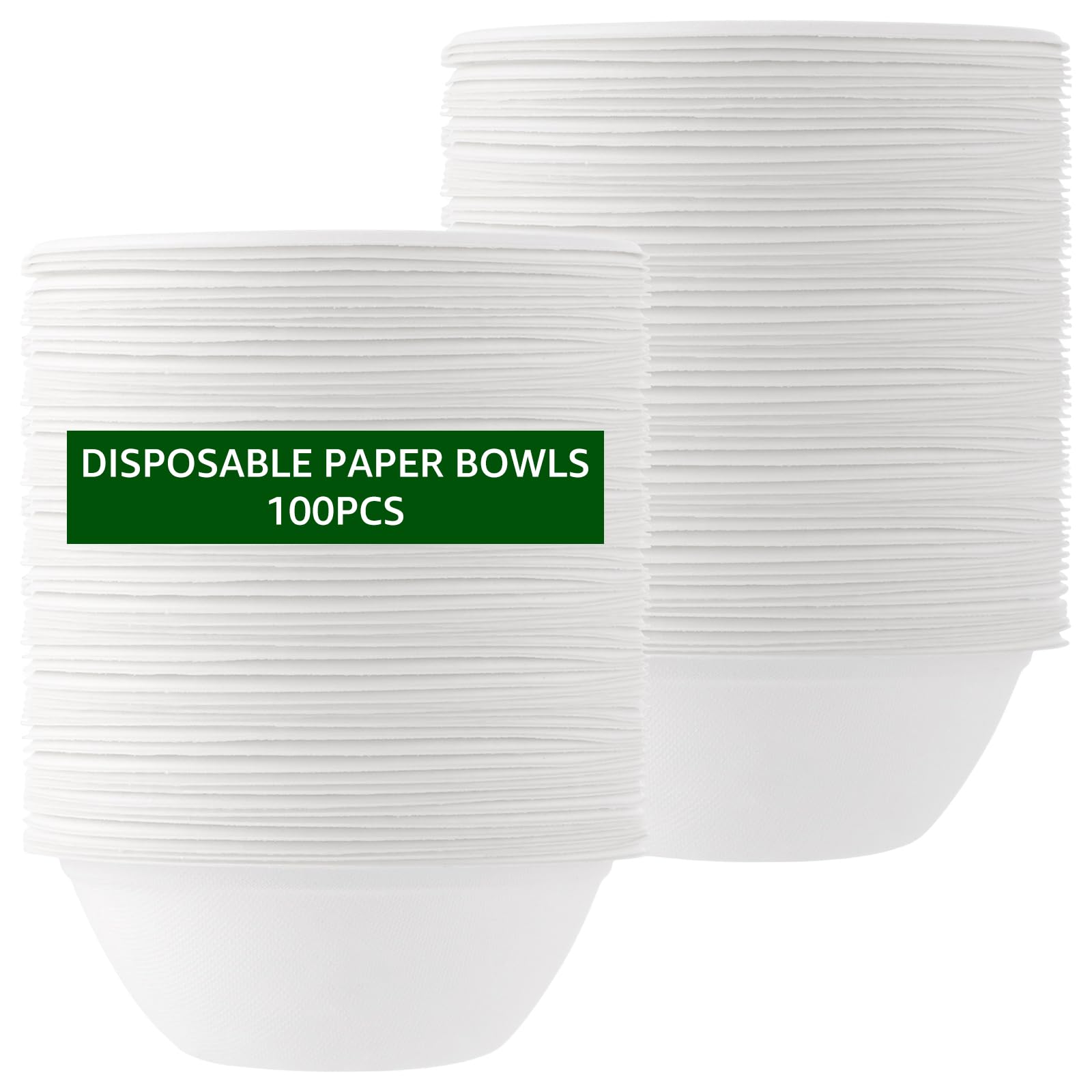 100 Bols Jetables 750 ml, Bols à Soupe en Bagasse de Canne à Sucre, Compostables et Résistants (100 pièces), Pour Fêtes, Pique-nique, Usage Alimentaire, Blanc