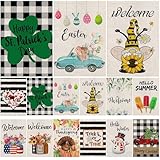 Seasonal Garden Flags Set of 12 Double Sided 12 x 18 Fall Welcome Garden Flags Burlap Small Yard Flag Holiday Set for Christmas Halloween Thanksgiving And More