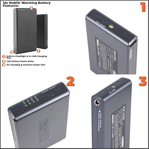 Miniatura 5 de Mobile Warming Fieldsheer - Chaleco térmico de doble potencia para hombre con 3 zonas de calor, color negro