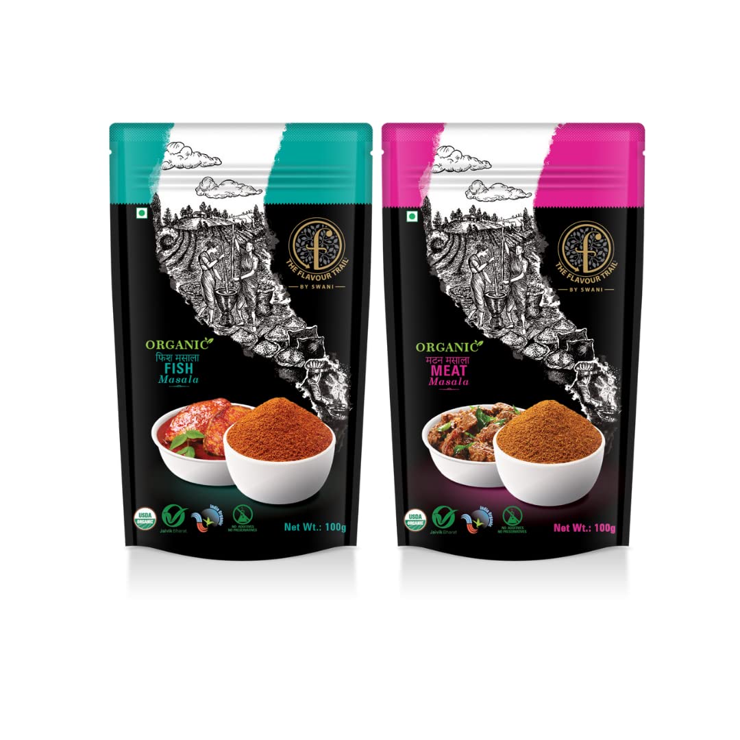 The Flavour Trail by Swani -Organic Fish Masala + Meat Masala,Pack Of 2,100Gms Each| Organically Farmed|Hygienically Processed|Pesticide-Free (B0B1Q4WT2D) Amazon Price History, Amazon Price Tracker