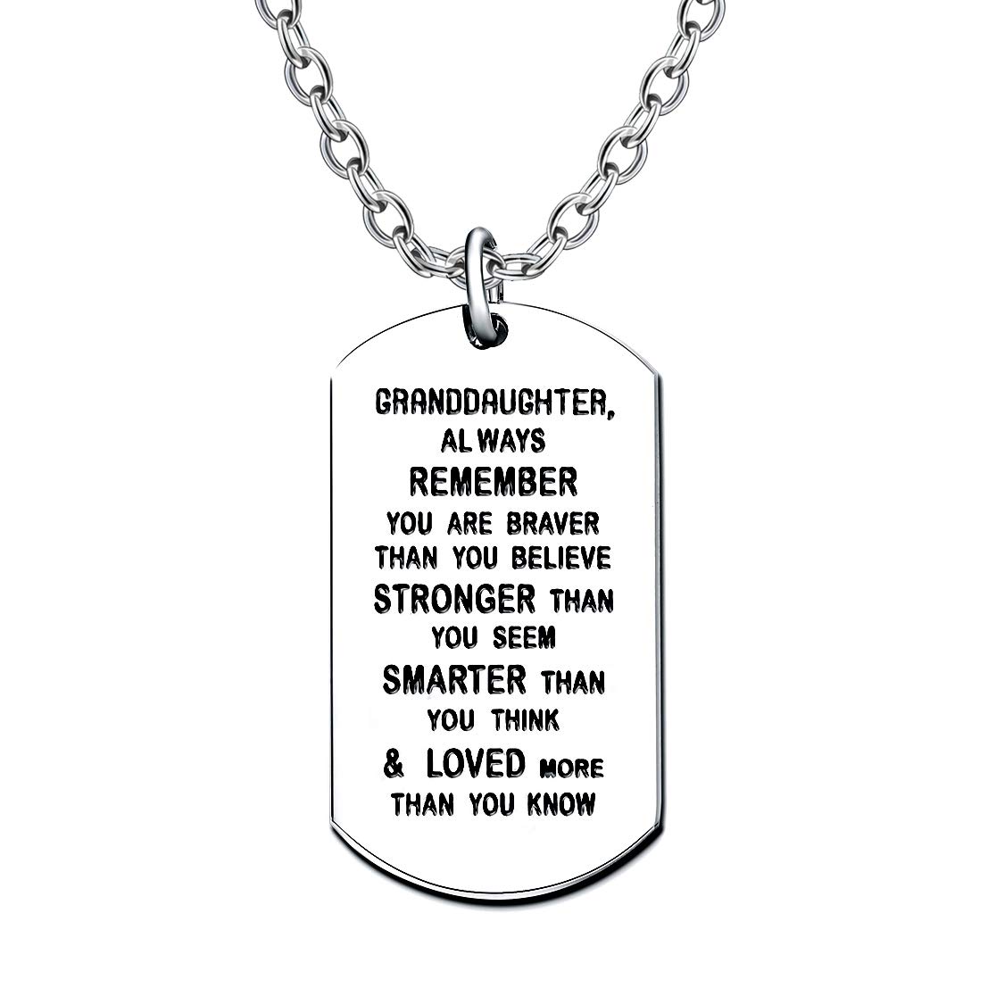 lauhonmin Granddaughter Gifts Dog Tag Necklace for Women Girl from Grandpa Grandma - You are Braver Stronger Smarter than you think