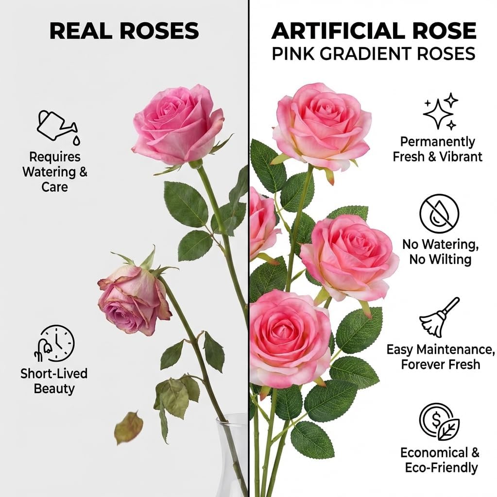 Rose Pink Artificial Roses Fake Flowers Not Bend The Peduncle with Stems for DIY Wedding Bouquets Bridal Shower Centerpieces Arrangements Tables Decorations 12pcs - Image 4