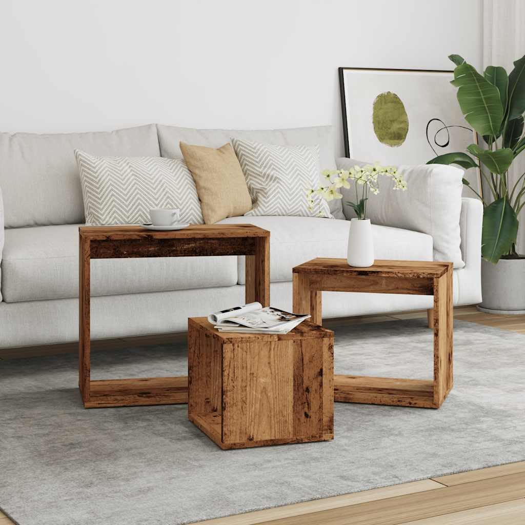 Tavolini Impilabili 3 Pezzi Legno Antico
