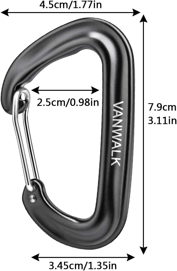 VANWALK Aluminium 12KN Wiregate Carabiners Rated 2645 LBS Each Heavy Duty Lightweight Carabiner Clips for Hammock Rocking Camping : Sports & Outdoors