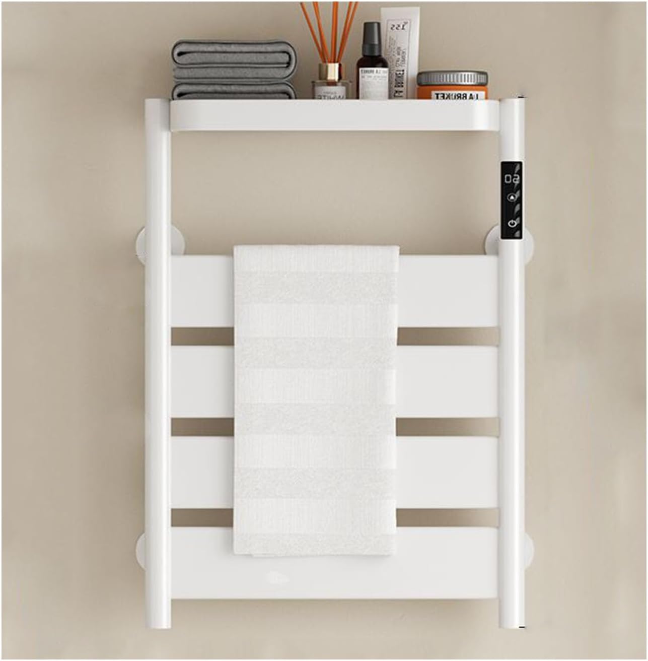 Heated Towel Rack, Wall-Mounted Towel Dryer, Suitable for Bath Towels, Bathrobes, and Blankets, Saving Space in The Bathroom. (Awhite47RightLine)