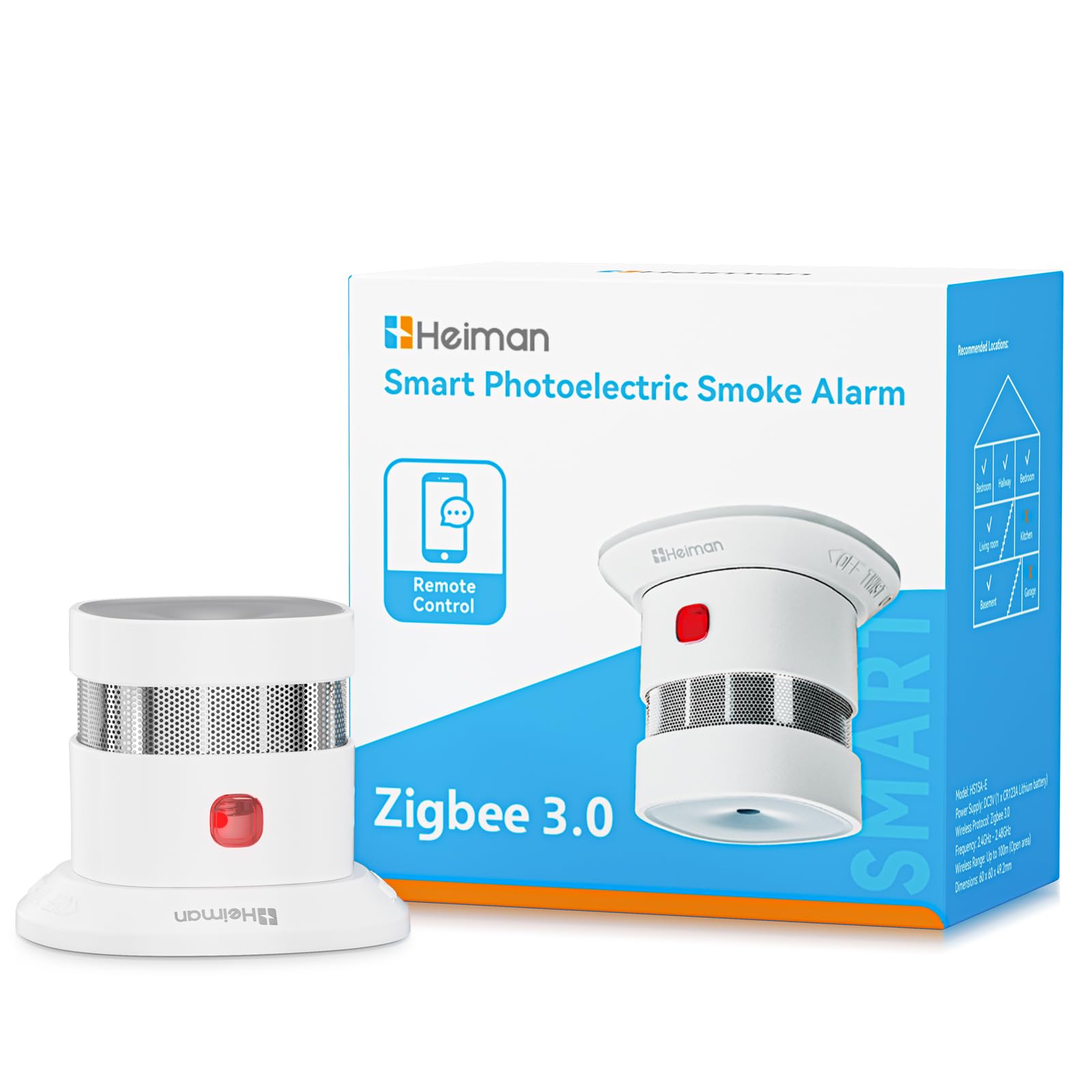 Heiman HS1SA-Z Zigbee Smart Detector de humo - Alta sensibilidad, fácil instalación, botón de prueba y silencio, 5 años de duración de la batería