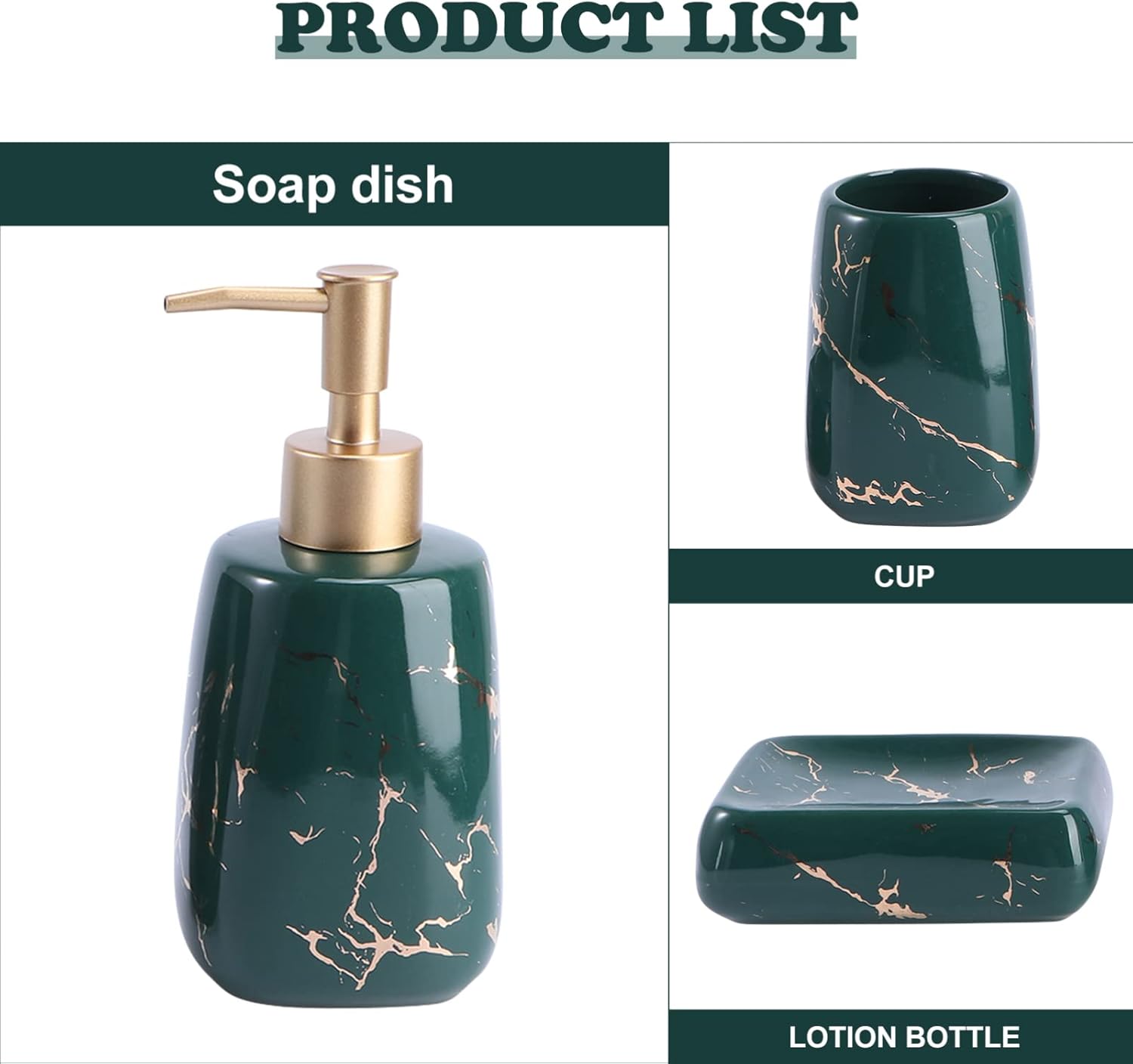 3pcs Toothbrush Holder Soap Dish Lotion Bottle Wash Cup Marble Decor Bathroom