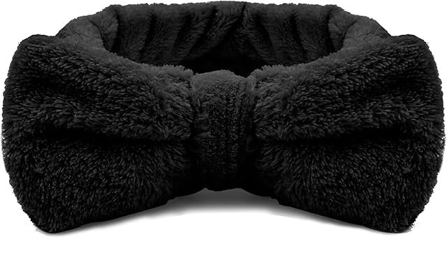 Molain Spa Headband, Bowknot Hair Bands Makeup Headbands Women Coral Fleece Elastic Headband Washing Face Hair Wrap for Washing Face Shower Sports Beauty Skincare (Black)