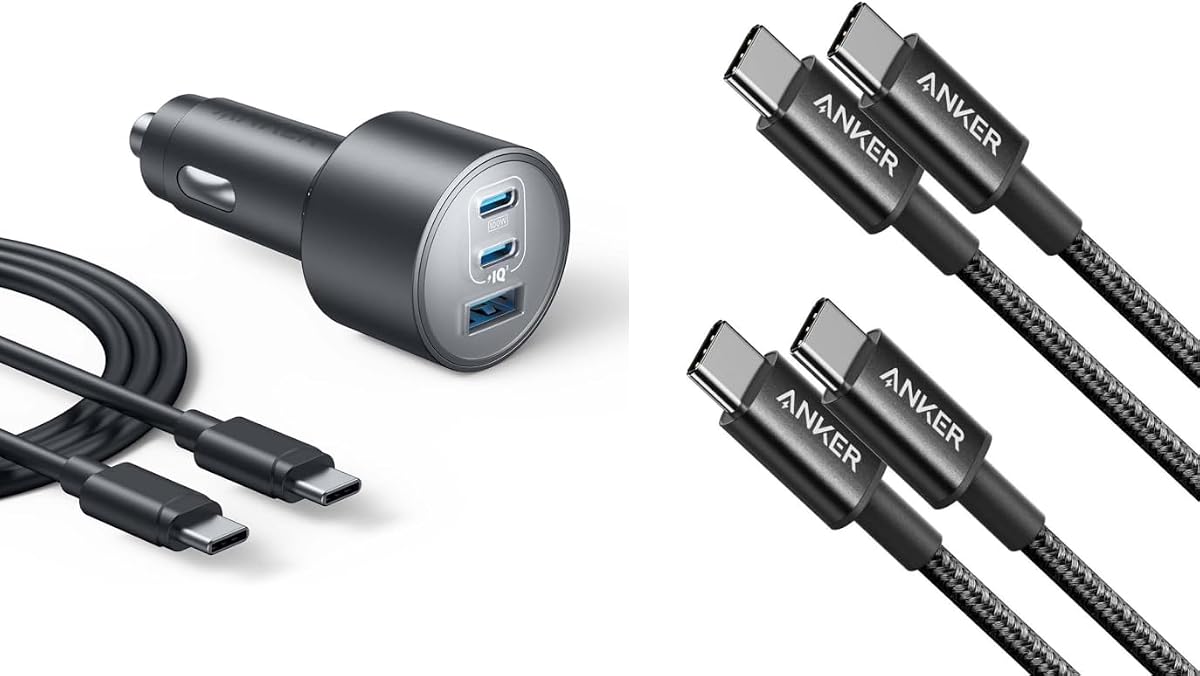 USB C to USB C Cable, Type C 60W Fast Charging Cable (6FT, 2Pack) for iPhone 16 Series, iPad mini 6 and More (USB 2.0, Black) USB-C Car Charger, 167.5W Max 3-Port Ultra-Compact Type-C