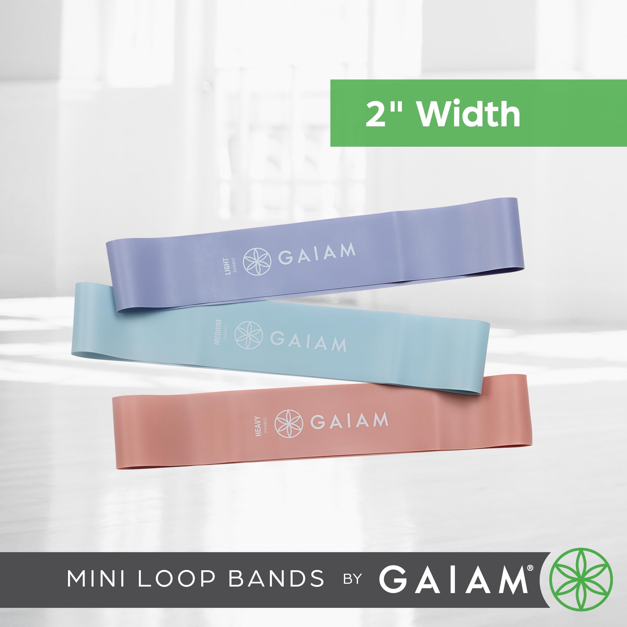 Gaiam Restore Mini Band, zestaw 3 sztuk, lekkie, średnie, ciężkie taśmy oporowe na dolną część ciała, do ćwiczeń nóg i pośladków, 30 cm x 5 cm