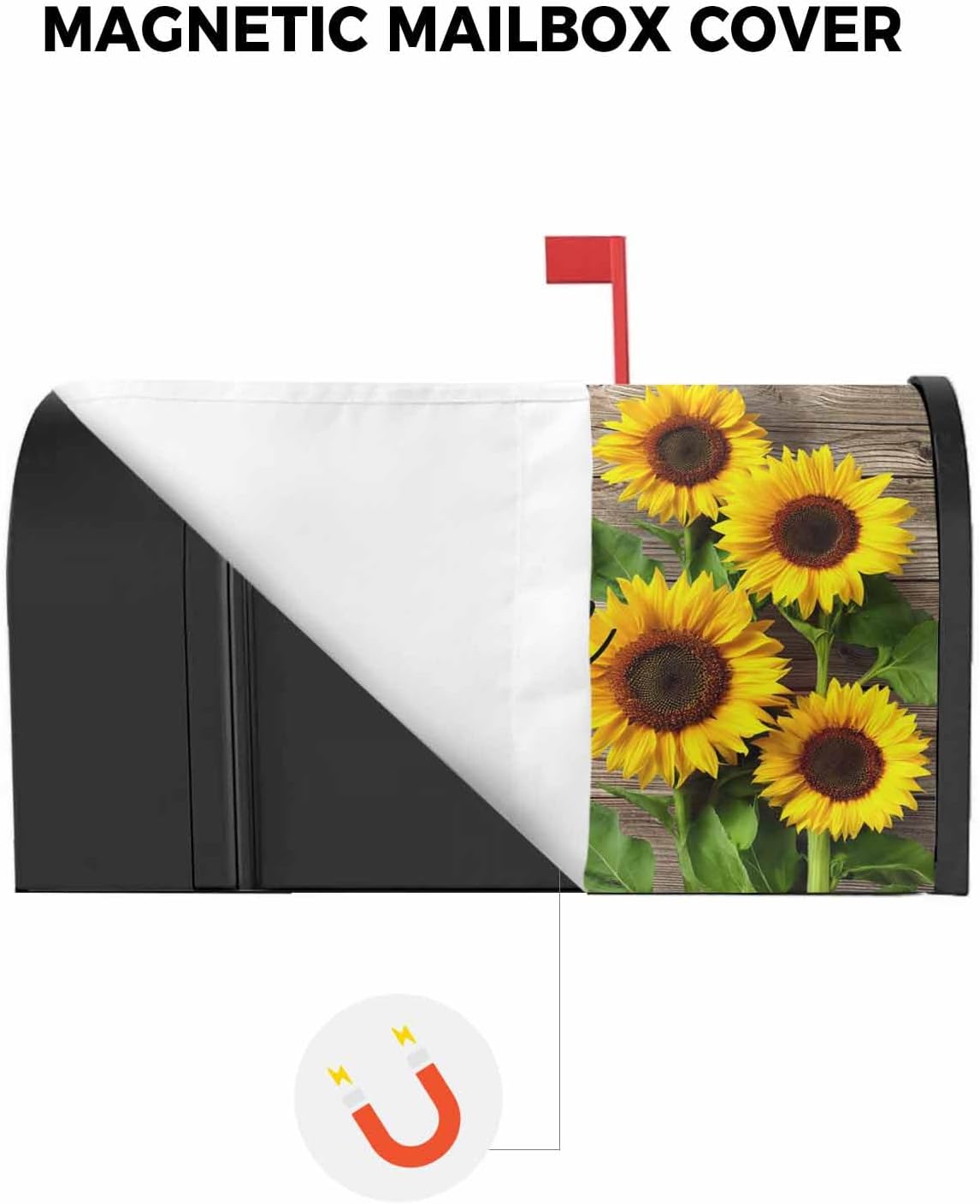 Blooming Sunflower Inspirational Quote Mailbox Covers Magnetic Standard Size,Decorative Post Letter Numbers Box Wrap Decoration Covers Accessories for Garden Yard Décor,Retro Farm Brown Wood Grain