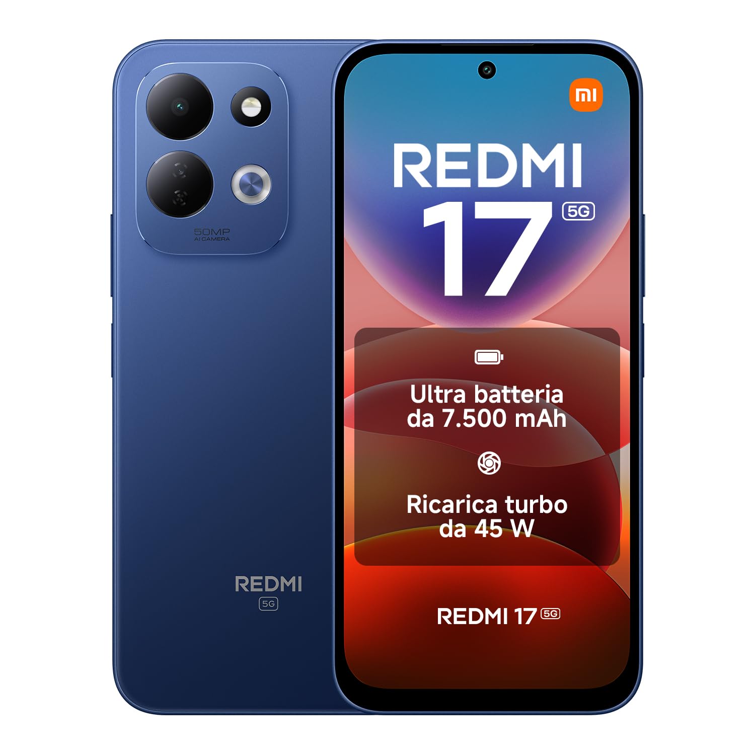 REDMI 17 5G, Smartphone 4+256GB, Blu, Batteria 7500mAh, Ricarica 45W | Snapdragon® 4 Gen 5 5G, Resistente Corning® Gorilla® Glass 7i, Display Immersivo 6,9″, Sistema a Doppia Fotocamera AI da 50MP