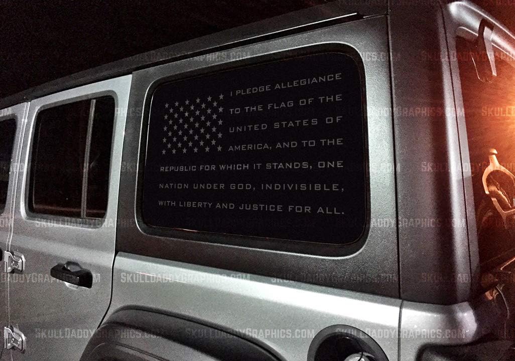JL JK JKU Window USA Pledge Flag Decals Stickers to fit Jeep Wrangler 2011-2024 (Matte Black - Driver Sides)