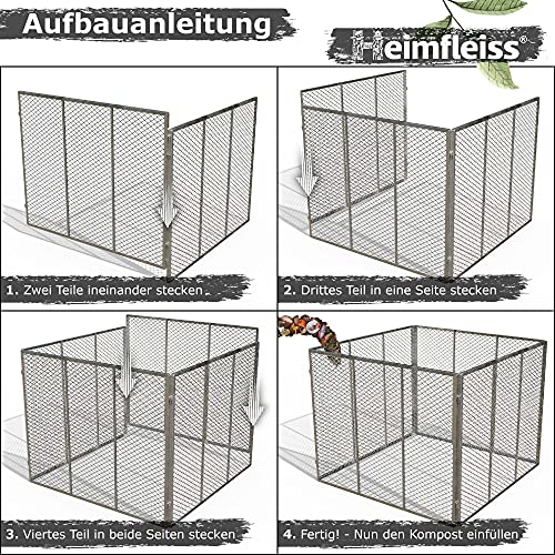 Foto von Heimfleiss® Metallkomposter 100x100x75 cm | engmaschiger & feuerverzinkter Kompostierer mit 750 Liter Volumen | Komposter Metall mit simplem Stecksystem | robuster Bio Gartenkomposter aus Streckmetall