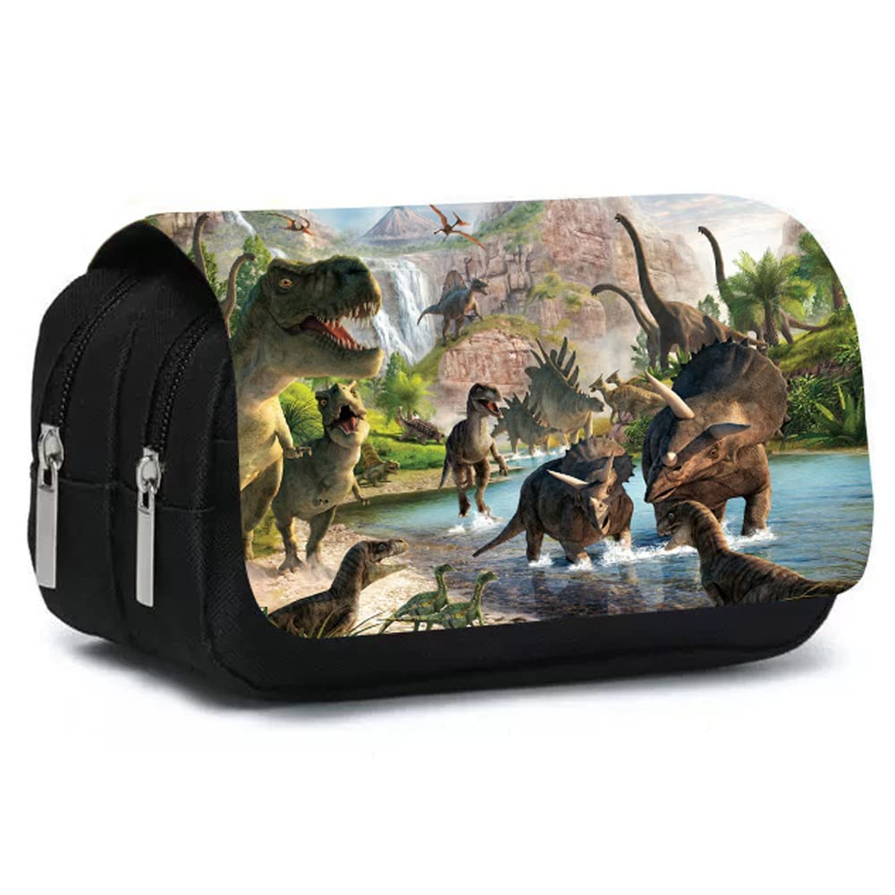 UZSXHJ Dinosaurio Estuche de Lápices para Niños, Estuche Escolar con 3 Compartimentos, Organizador Portalapices de Gran Capacidad Portátil para Adolescentes Estudiantes
