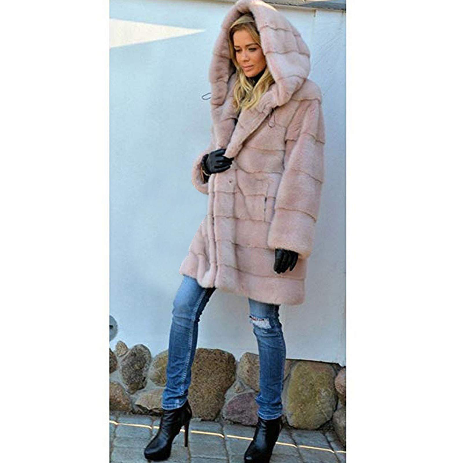 Generisch Chaqueta de forro polar para mujer, sudadera con mangas, ropa de exterior, chaqueta de cuerpo cómodo, abrigo largo de piel sintética para mujer