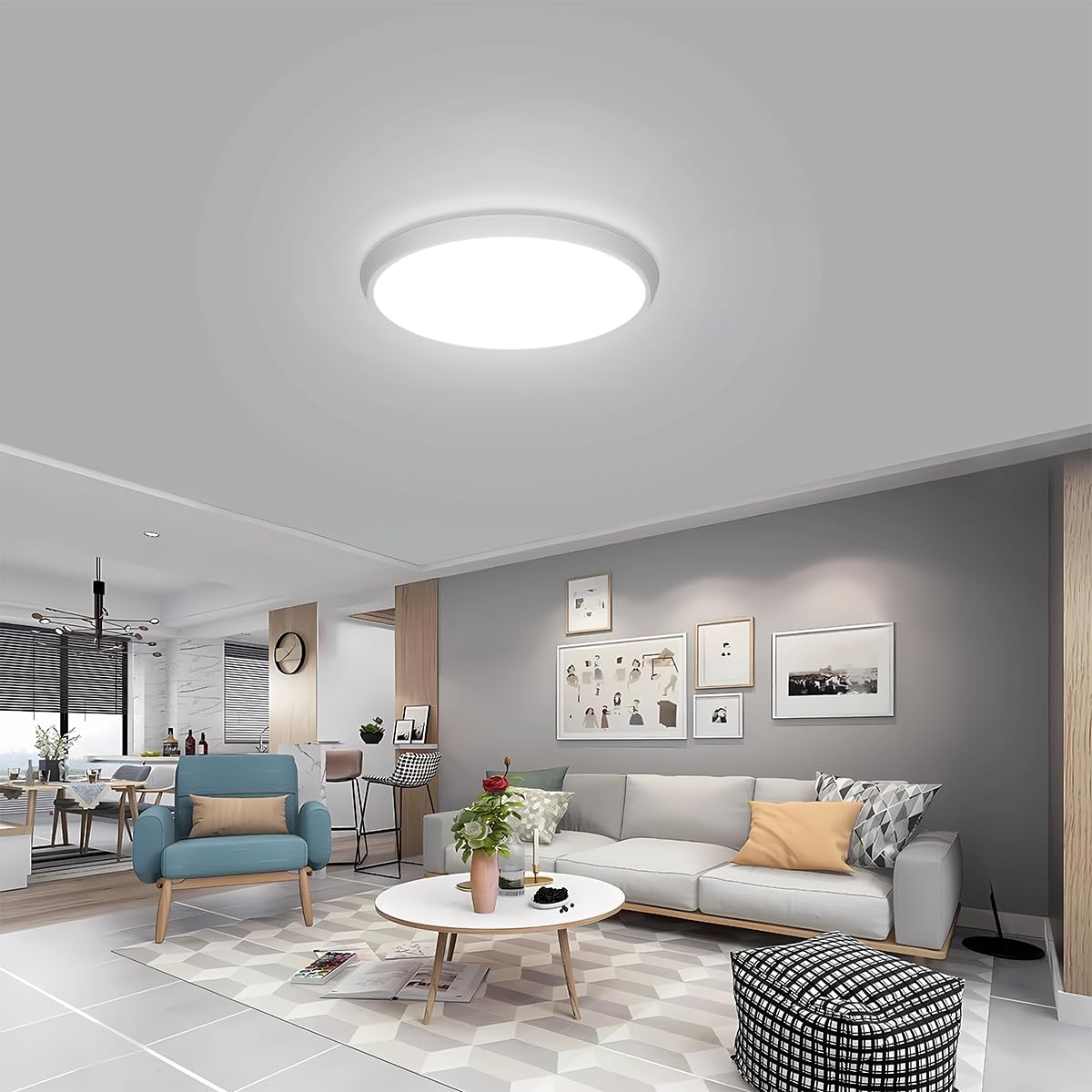 Juego de 4 lámparas de techo LED redondas y planas, 24 W, 5000 K, ideales para baño, dormitorio, sala de estar, cocina, sótano y balcón. Diseño ultrafino, Ø 29 x 2,5 cm de alto.