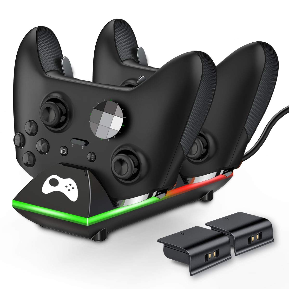 Xbox One Controller Charger, Charge Dock for Xbox One/One S/One X/Xbox Elite, Dual Charging Station with 2x800mAh Rechargeable Battery