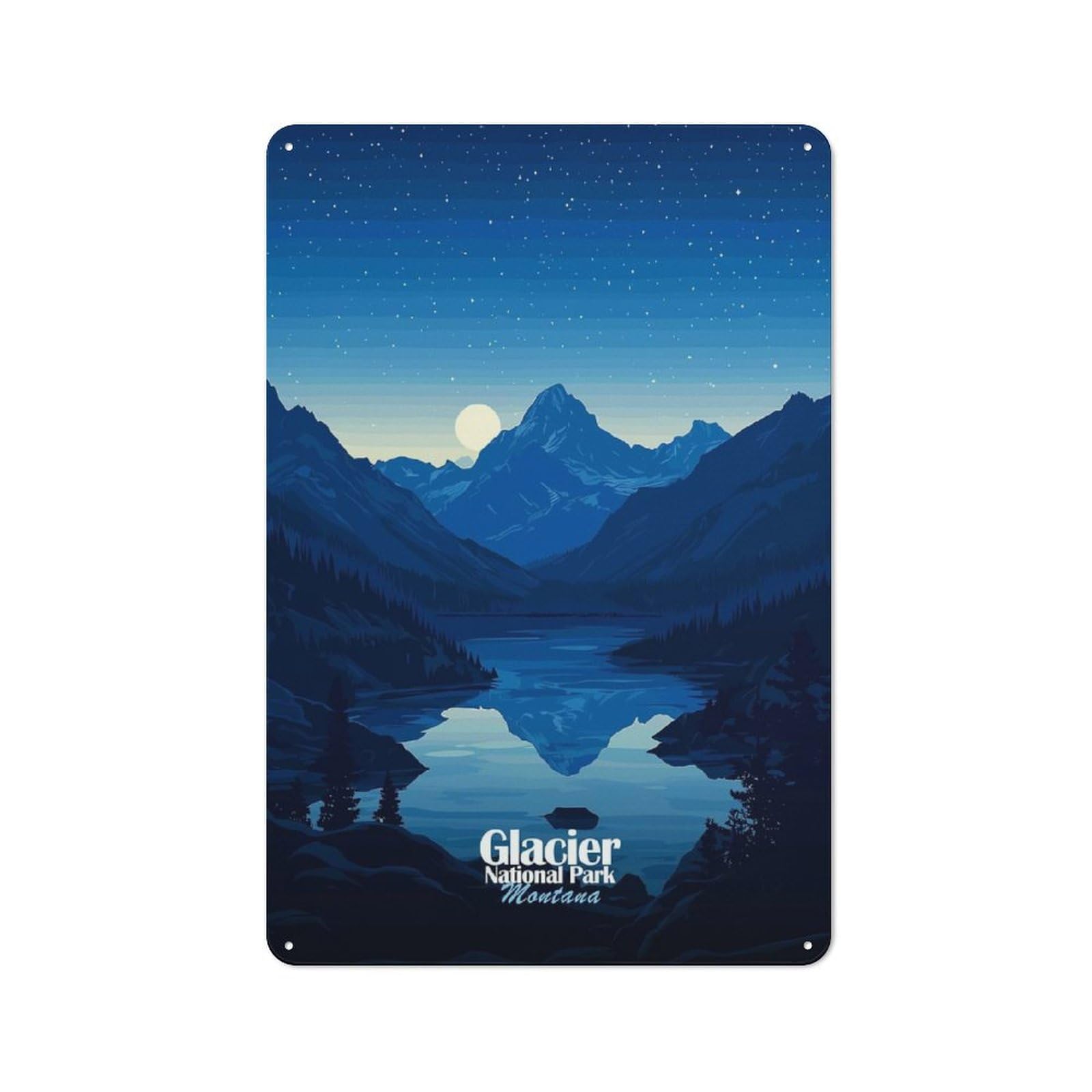 Junmoney Style-3 Retro Metal Wall Plaque 30X20cm Featuring Glacier National Park Night, Room Wall Plaque For Hallway, Home Bar, Garage Or Study