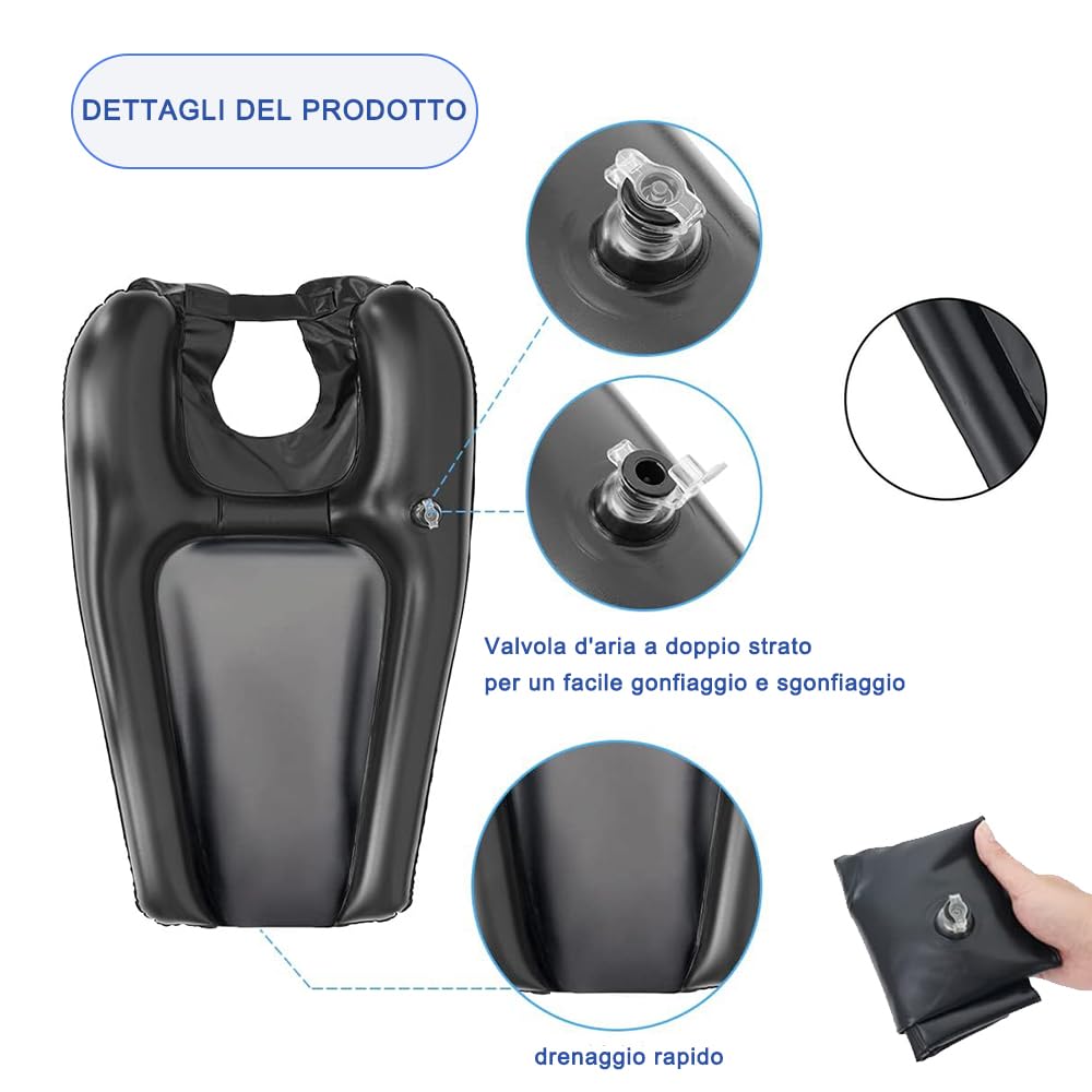 Voarge Lavatesta Portatile per Parrucchieri, Poggiatesta per Lavare Capelli Lavandino Casa, Lavabo Gonfiabile per Capelli, Lavatesta Portatile per Anziani, Incinte, Disabili, Parrucchieri