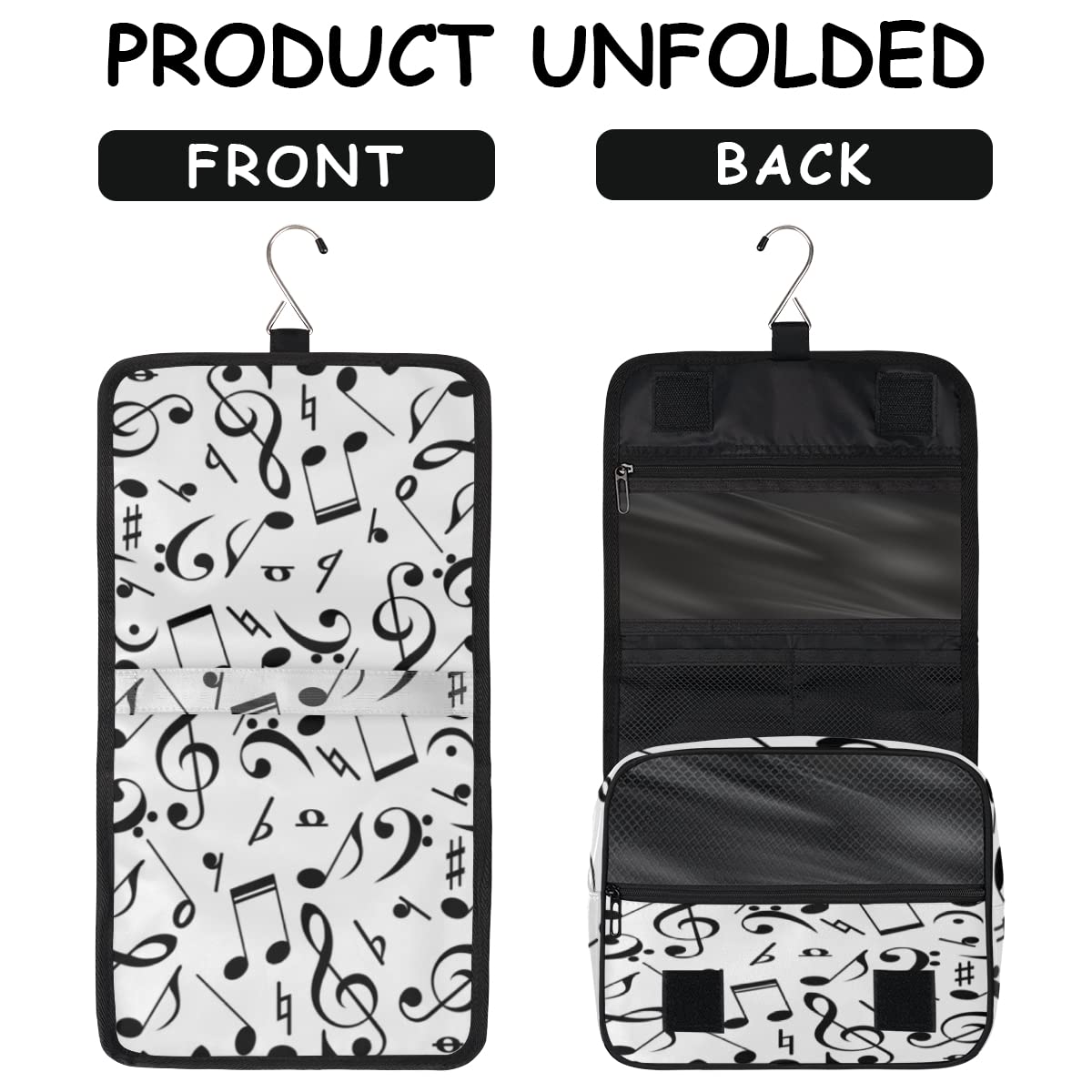 Nuty Muzyka Podróżna Kosmetyczka Czarne Nuty Mycie Torba Unisex Wiszące przybory toaletowe Kosmetyczka Organizer do makijażu, wielobarwny, Jeden rozmiar