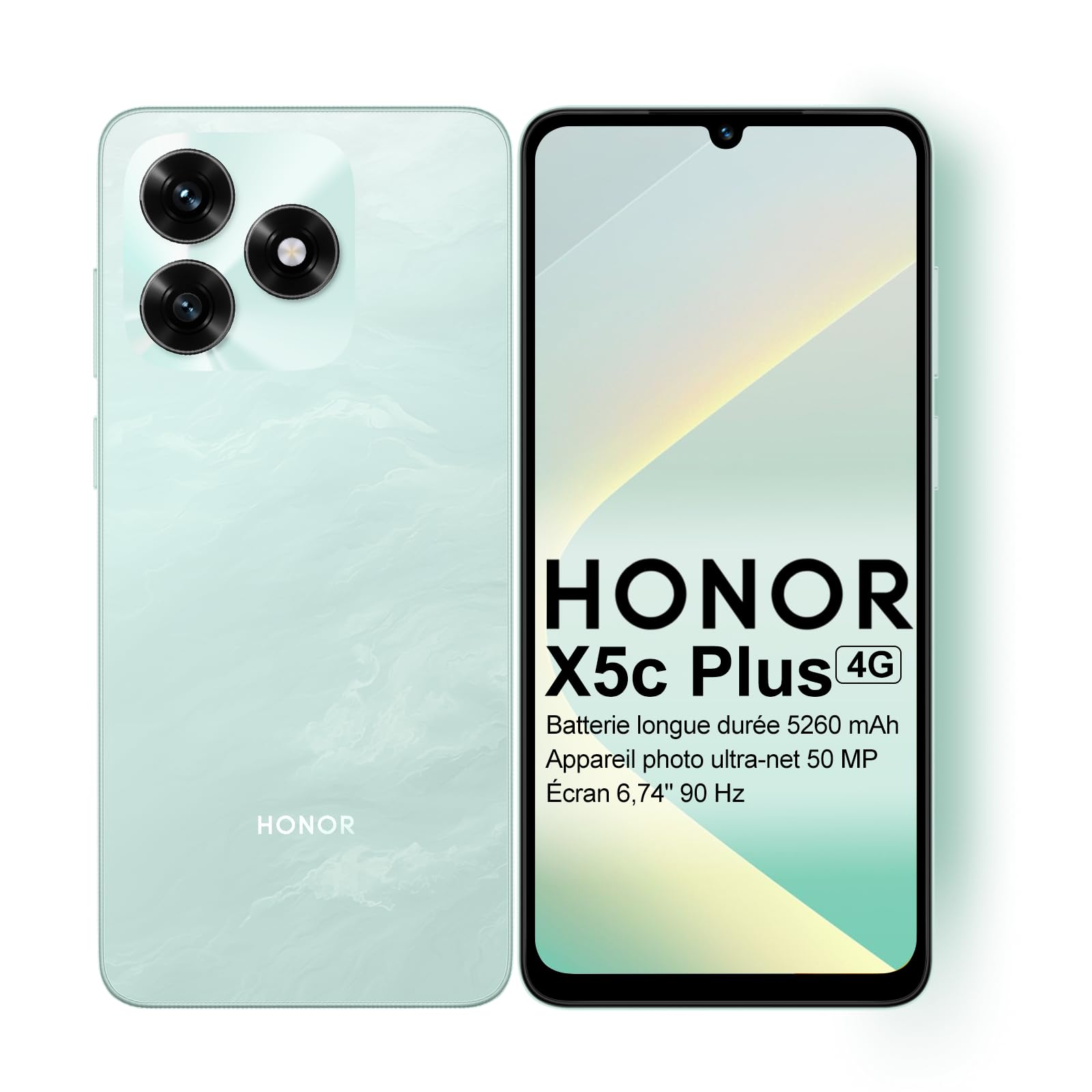 HONOR X5c Plus Smartphone, Écran Lumineux 6,74 Pouces 90Hz, Batterie 5130 mAh Longue Durée, 256GB Stockage, Double Appareil Photo 50 MP, Processeur 8 Cœurs (Ocean Cyan, 256, GB, Go, 4)