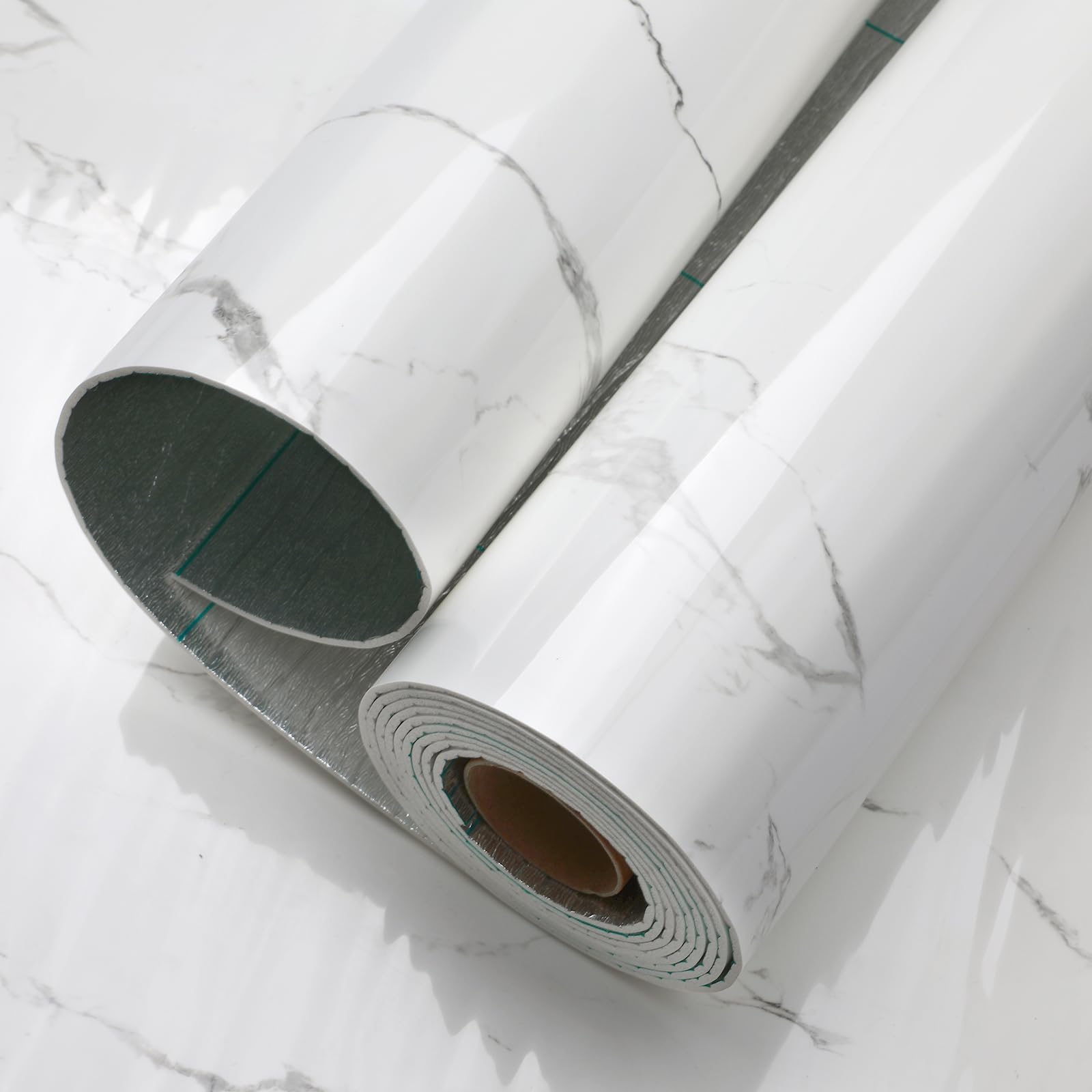 Anttyscar 3Roll White Thicken Thermal Self Adhesive Wallpaper White Marble Peel and Stick Wallpaper Waterproof Vinyl Wall Panels for Living Room Bedroom Bathroom Kitchen Splashback 300cm x 40cm