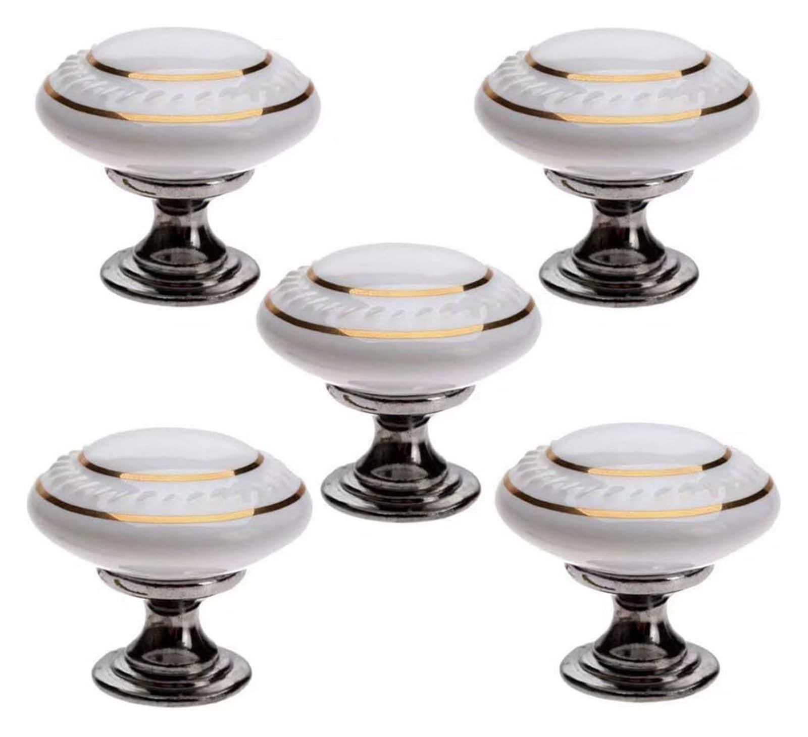 ENmrfvkz Ceramic Cupboard Drawer Handle Knobs, Ceramic Zinc Alloy Round Cabinet Cupboard Drawer Knobs, 5 pcs with Screws, Multicolor(Wit)