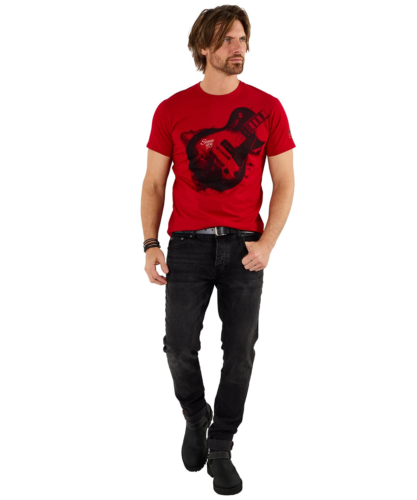 Joe Browns Men's Red Guitar Watercolour Graphic Tee, Regular, Uk L