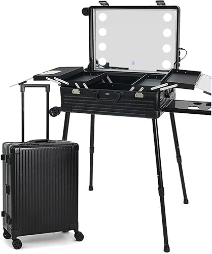Miniatura 8 de Maletín De Maquillaje Con Ruedas, Maletín De Maquillaje Iluminado De Aluminio Con Luces Led, Organizador De Maquillaje Profesional, Estuche De