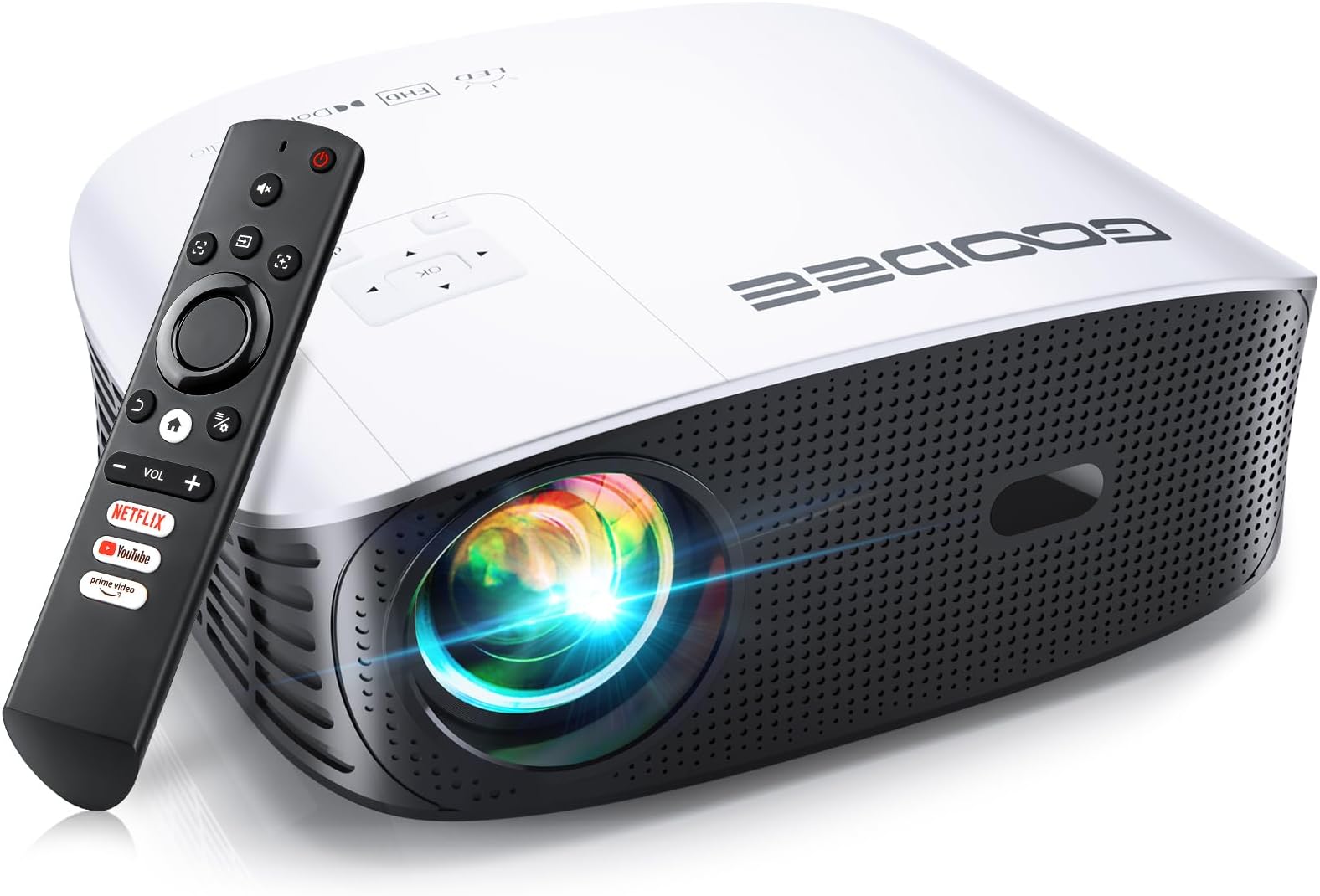 Smart 4K Projector with 5G WIFI and Bluetooth, Netflix/Amazn Prime Video Certified, Dolby Audio, 800ANSI Outdoor Projector, 400" Zoom Home Theater Projector Compatible with TV Stick,iOS,Android