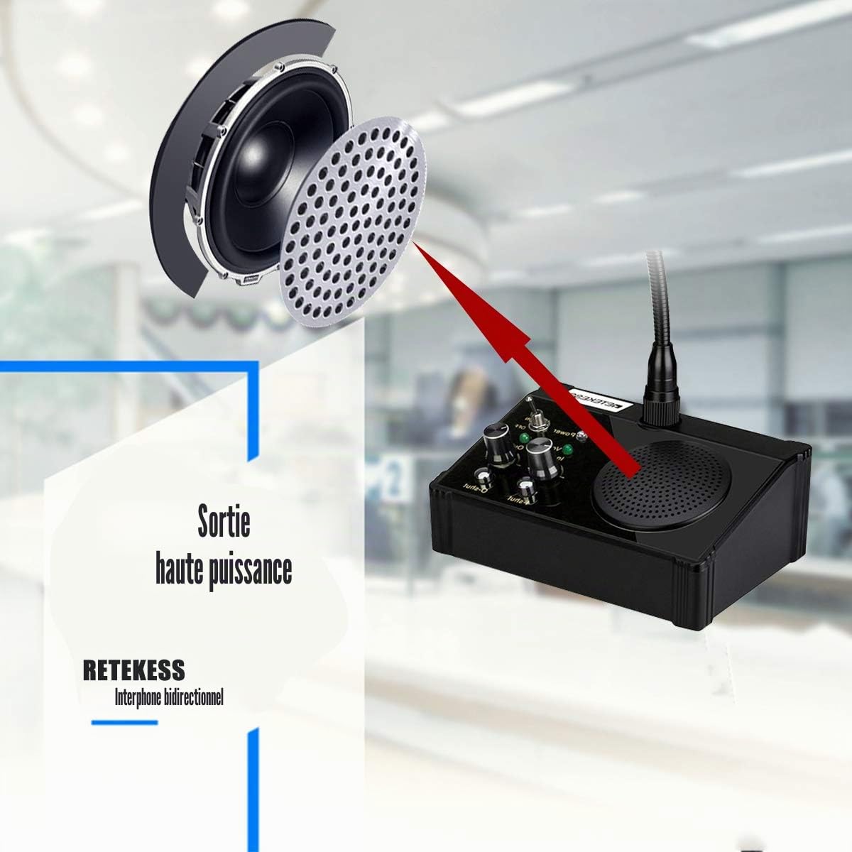 Retekess TW106 Haut-Parleur de Fenêtre, Interphone de Comptoir | pour Points de Contrôle Immigration, Cliniques, Banques, 2 Voies, Aucune Interférence de Bruit
