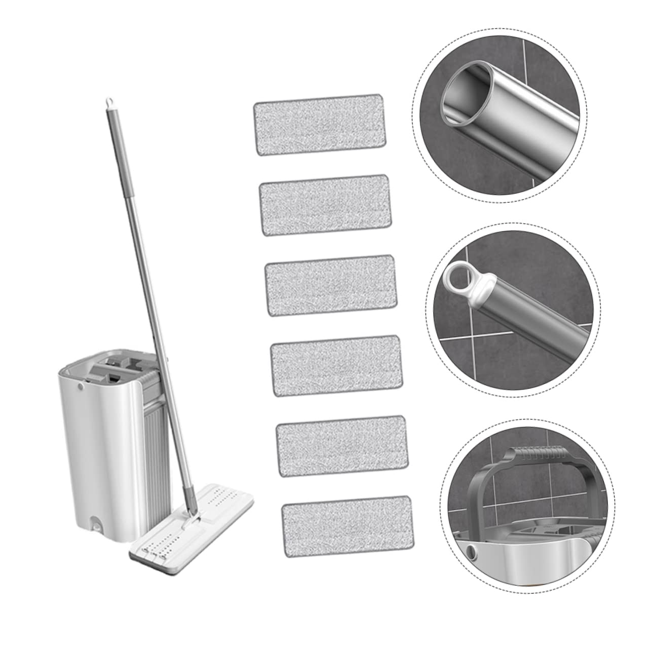 Trapeador de Microfibra Cubo de Acero Inoxidable Plata | Portátil Asa Integrada, Base Antideslizante, para Suelo y Sala Limpia, Formato Práctico