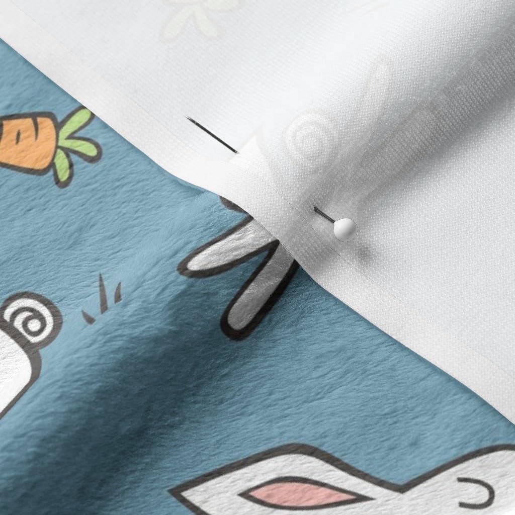 Spoonflower Fabric - Bunnies Rabbits Dark Blue Bunny Rabbit Spring Fun Hare Printed on Minky Fabric by The Yard - Sewing Baby Blankets Quilt Backing Plush