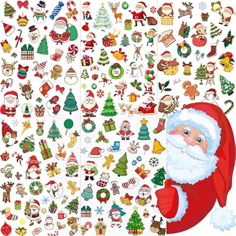 Bilizar 5 Sheets 180+ PCS Temporary Tattoos Christmas Sticker, Cute Santa Claus Snowman Xmas Tree Fake Tattoos For Kids Boys Girls, Christmas Tattoos Home Decoartions Ornaments Party Favor Supplies Cover