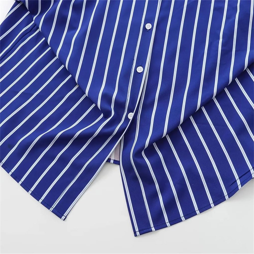 Women's Loose Striped Batwing Sleeve Lapel Collar Long Sleeve Shirt