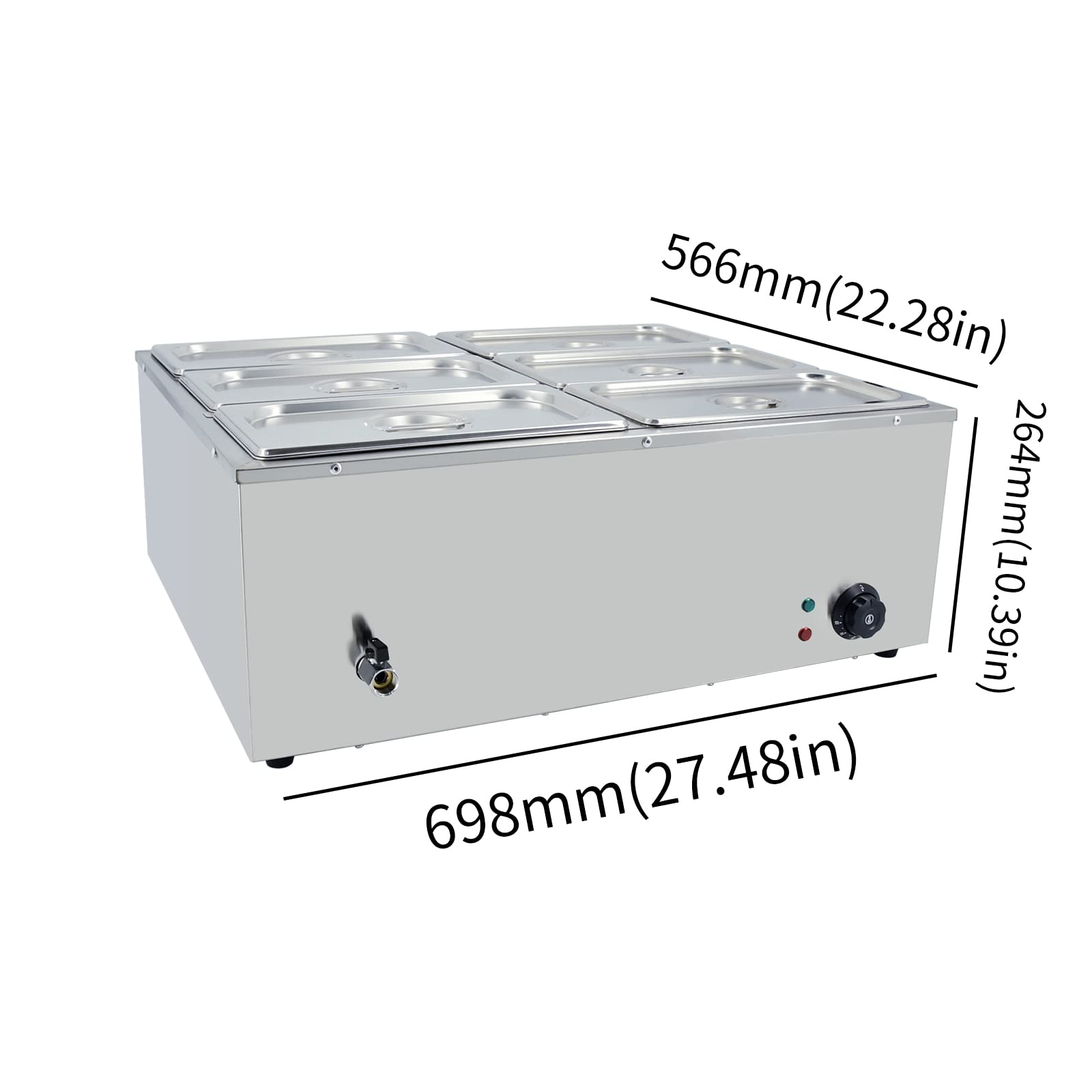 Scaldavivande Elettrico Bain Marie Professionale - 6 Pentole 1/6 GN, Acciaio Inox - Foto 2